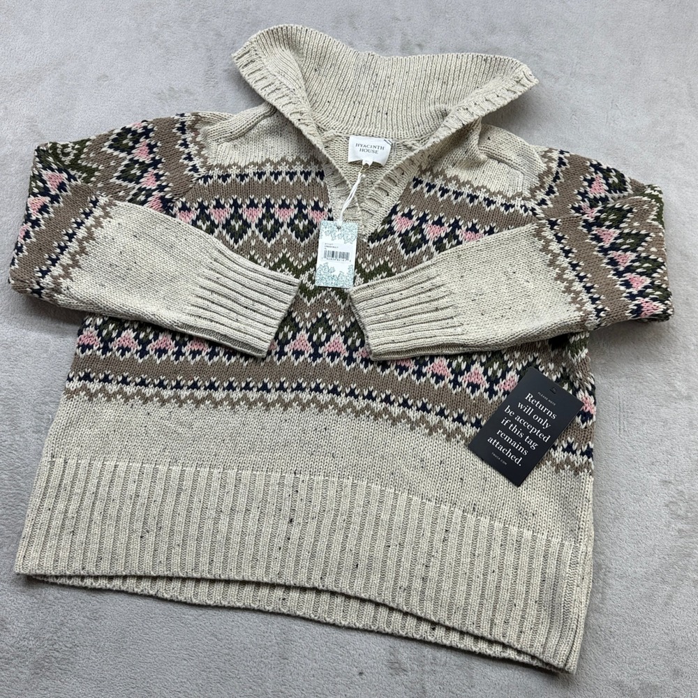 Hyacinth House Sweater Women XL Cream Multi Fair Isle Wool Cottagecore Boho Cozy
